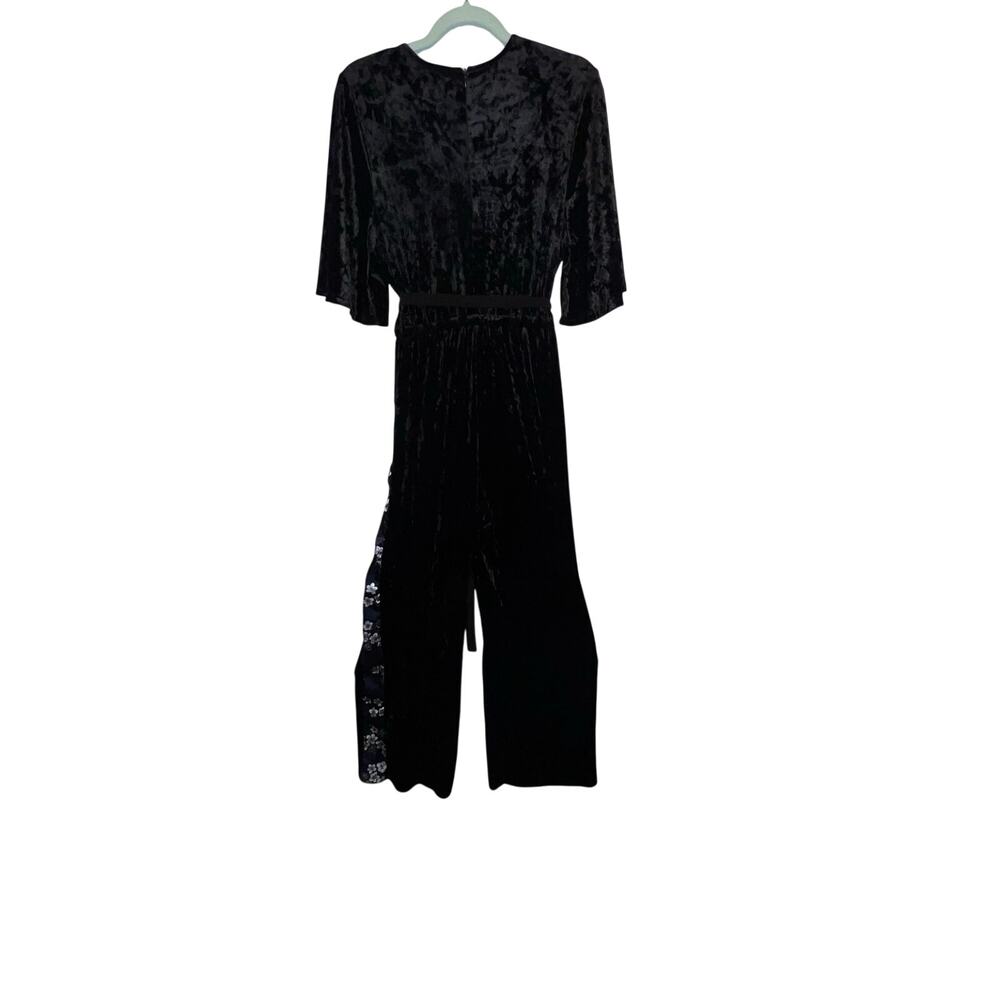 Disney Princess Womens L black floral wide leg faux wrap‎ half sleeve jumpsuit